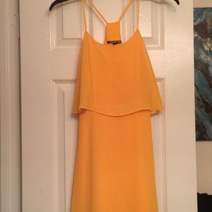 Mustard yellow polyester ruffle dress